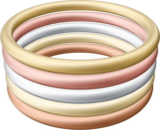 A stack of handmade bangles in gold, rose gold, silver, champagne and copper